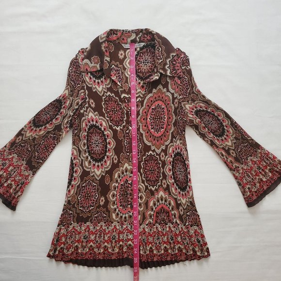 Signature By Larry Levine Crinkle Ruched 3/4 Bell Sleeve Vintage Blouse Sz Large - Picture 11 of 14